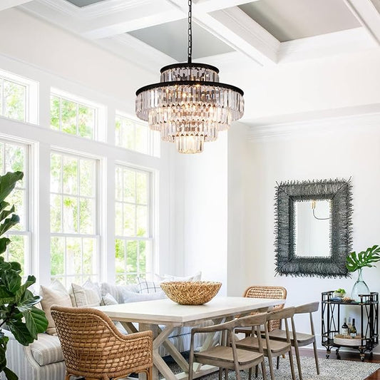 Black Modern Crystal Chandelier Pendant Ceiling Lights Chandeliers Lighting Fixture for Dining Living Room Foyer Hallway 13-Lights (Dia 24 Inch)