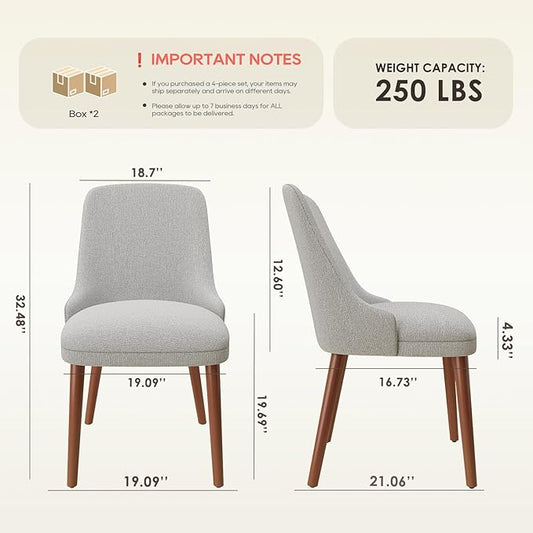 Dining Chairs Set of 4, Upholstered Dining Room Chair with Wood Legs, High-Back Padded Kitchen Chairs for Dining Room/Restaurant/Cafe, Light Grey