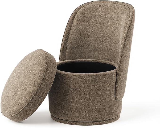 Swivel Accent Chair, 360° Swivel Chair with Hidden Storage, Modern Small Barrel Swivel Armchair for Living Room/Bedroom, Brown