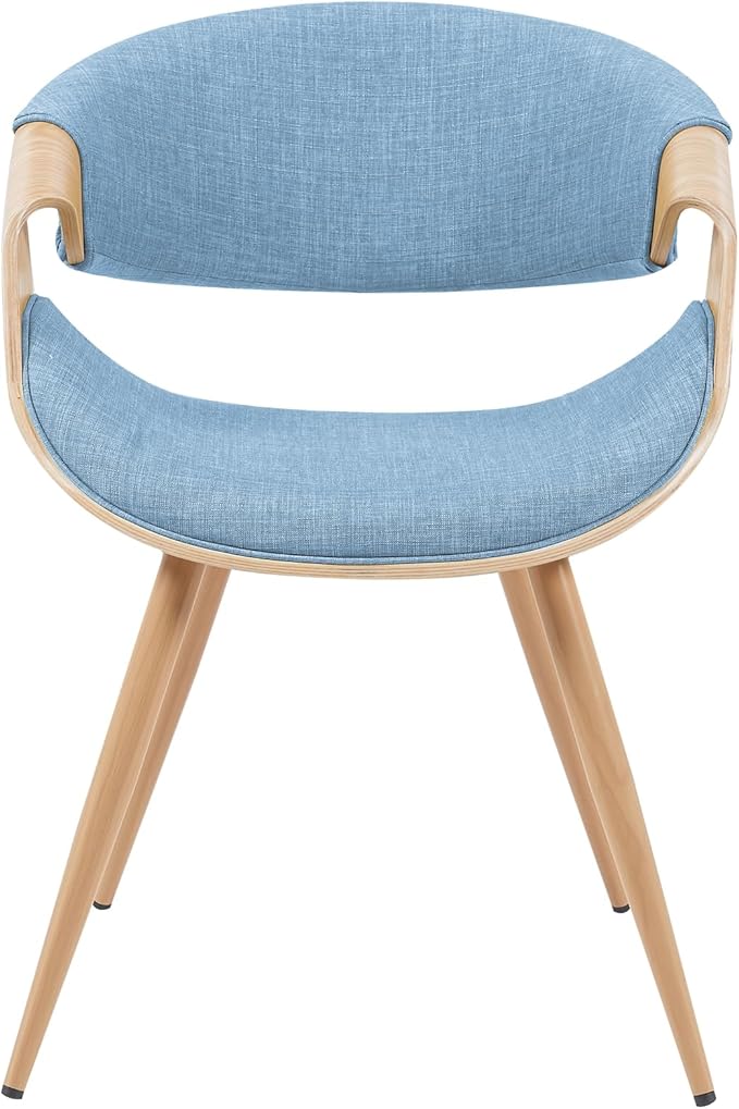 Armen Living Butterfly Mid-Century Dining Chair with Light Blue Fabric Upholstered Seat and Oak Finish