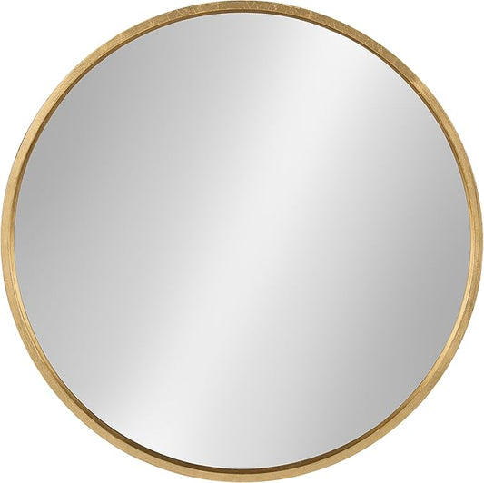 Kate and Laurel Travis Round Wood Wall Mirror, 25.6" Diameter, Gold, Modern Glam Wall Décor Accent