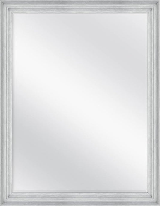 MCS Ezra 34.66x44.66 Large Wall Mirror, Gray Woodgrain & Beveled Mirror, Vertical & Horizontal Wall Hanging Mirror for Bathroom, Bedroom & Livingroom