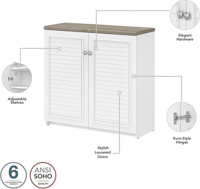 Bush Furniture Accent Cabinet with Doors and Shelves | Fairview Collection Modern Sideboard Buffet for Home Office | 32Wx13Lx31H
