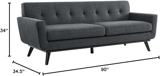 Modway Engage Mid-Century Modern Herringbone Fabric Sofa in Charcoal
