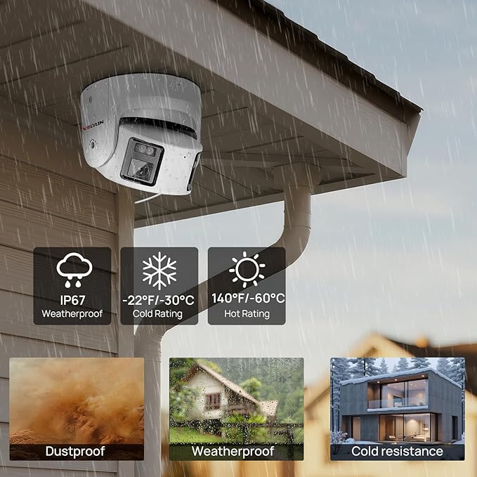 VIKYLIN 4K 8MP Panoramic Full Color PoE IP Camera,4mm Fixed Lens Turret IP Camera with Human/Vehicle Detection, Active Strobe Light, Audio Alarm, 2-Way Talk,SD Card Slot 512GB,Blue Iris,NDAA Compliant