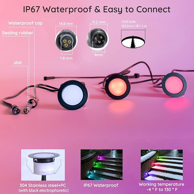 Recessed Smart Deck Lights Kit, 10 Pack Ø 1.77" RGBW+IC Multicolor Dynamic Low Voltage Landscape Lights IP67 Waterproof Outdoor for Garden Yard Path Ground Stairs, Work with Alexa/Google Assistant