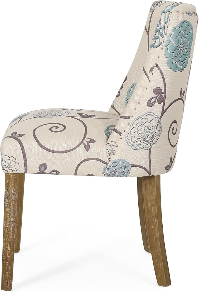 Christopher Knight Home Frances Dining Chair, 19.75 "W x 24.75 "D x 35 "H, Beige and Blue Floral + Natural Brown, Set of 4
