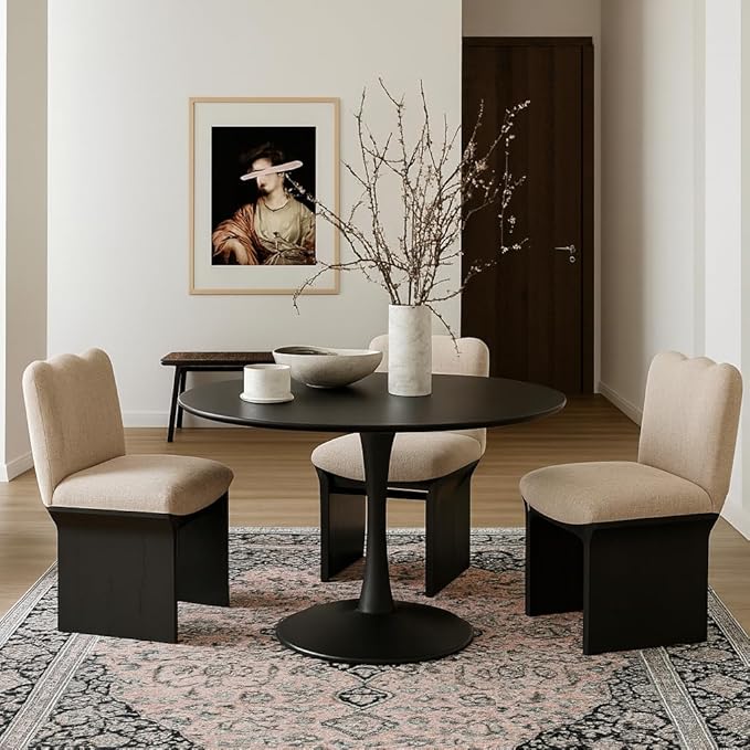 Meridian Furniture 914Black-T Holly Collection Mid-Century Modern Dining Table with Rich Black Finish, Solid Wood, Oak Veneer, 36" W x 36" D x 30" H, Black