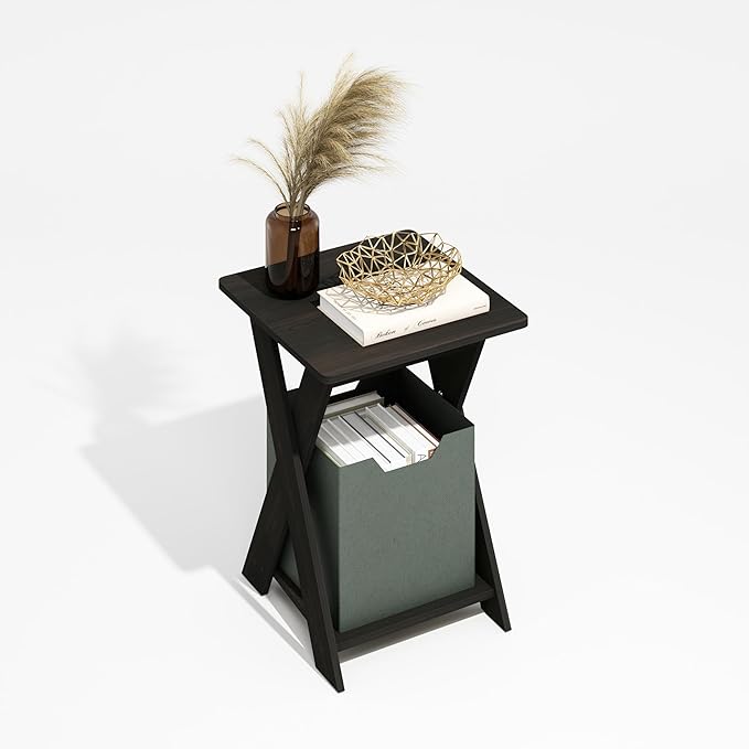 Furinno Modern Side Table, X-Legs End Table with Open Shelf, Criss-Crossed Night Stand, Bedside Table, Easy Assembly, for Living Room, Bedroom, Black Espresso