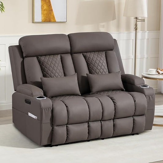 Zero Wall Hugger Power Reclining Loveseat with Adjustable Headrest, Power Loveseat Recliner Sofa with USB&Type-C Ports, Wall Hugger Reclining Loveseat for Living Room (PU Brown, 2 Seater) | Cat-Proof Leather