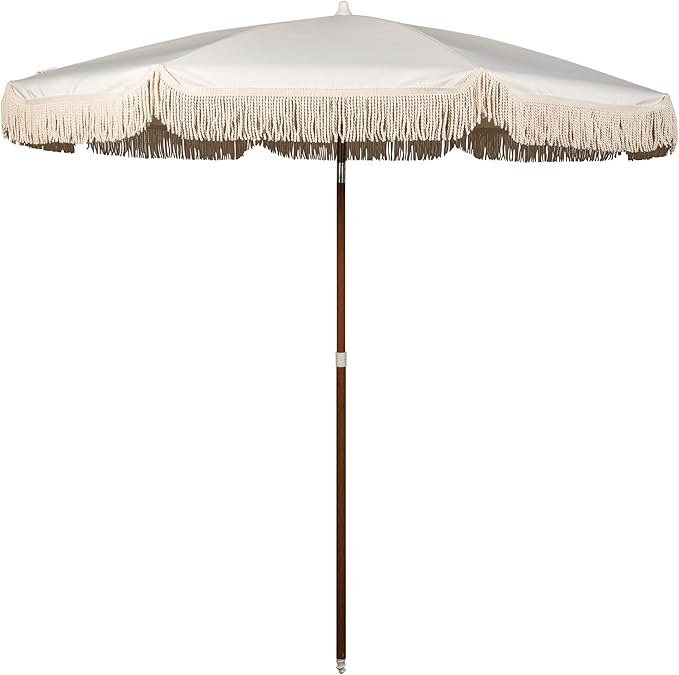 BEACH STATE Summerland 6.5 Feet Beach Umbrella with Fringe - Patio Umbrella - Outdoor Umbrella - UV50+ Sun Protection