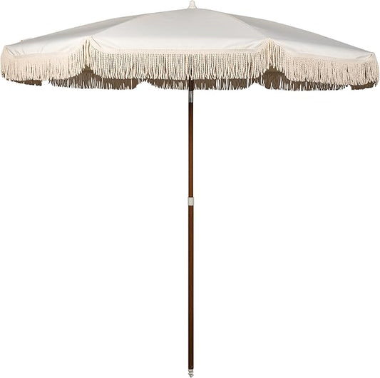 BEACH STATE Summerland 6.5 Feet Beach Umbrella with Fringe - Patio Umbrella - Outdoor Umbrella - UV50+ Sun Protection