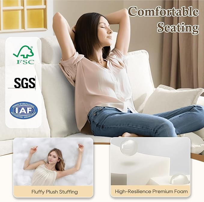3-Seat Power Reclining Sofa with Under-Seat Storage, USB Ports, Chenille Upholstery, Removable Headrests & Throw Pillows, Power Reclining Couch for Living Room (Cream)
