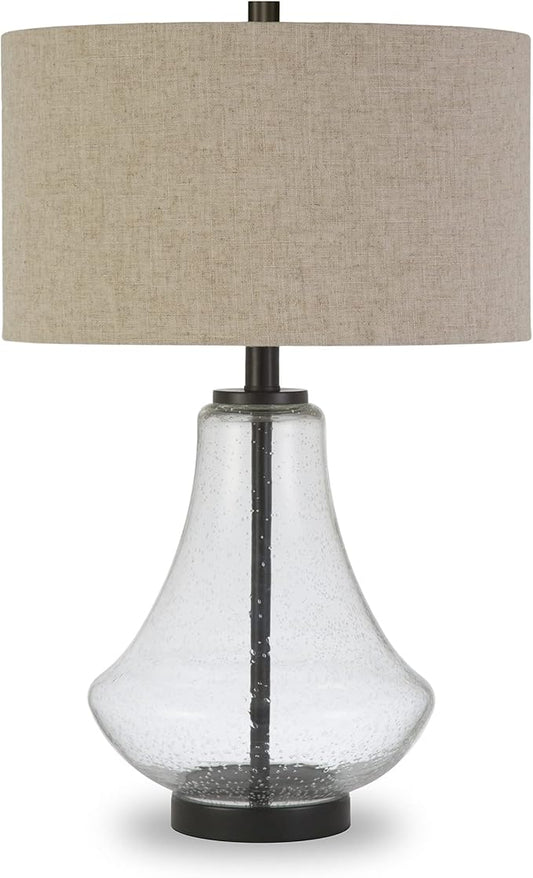 Lagos 23" Tall Table Lamp with Fabric Shade in Seeded Glass/Antique Bronze/Flax