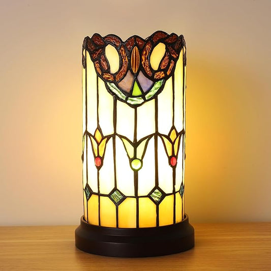 Tiffany Style Table Lamp For Bedroom Blue Dragonfly Stained Glass Nightstand Bedside Night Lamp Party Light Hand-made Art Home Deco Christmas Gifts 2 LED Bulbs (3 Color Temperatures+Flame Bulb)