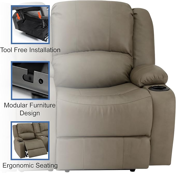 RecPro Charles 67" Powered Double RV Wall Hugger Recliner Sofa RV Loveseat with Upgraded 2023 Fabric (Putty)