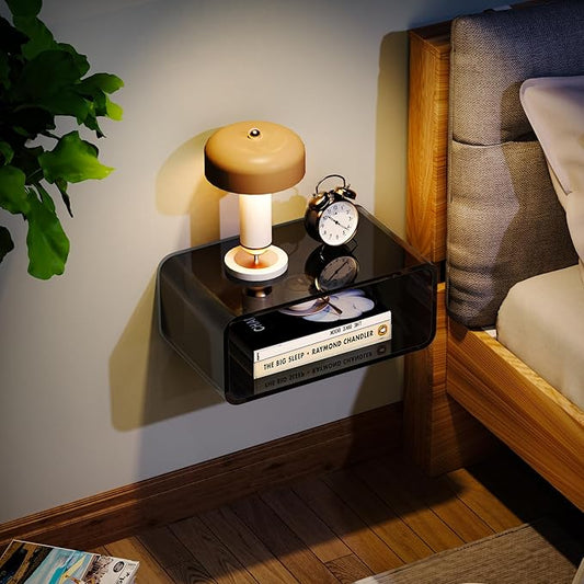 Acrylic Floating Nightstand, Bedside Table, Nightstand Shelf Wall Mounted Bedside Shelf (Black, Small)