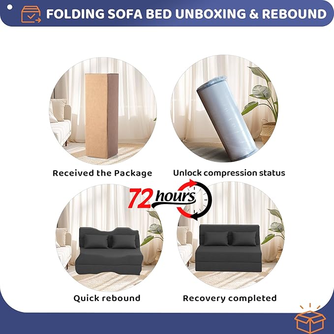 Fvkind Folding Sofa Bed, Foldable Sleeper Chair with Pillow, Convertible Fold Out Chair Bed with Washable Cover, Foldable Mattress for Living Room, Bedroom, Guest Room, Single Size, Dark Grey