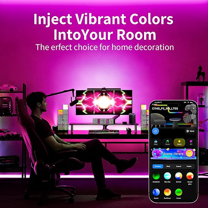 KSIPZE Smart WiFi LED Strip Lights 50FT, RGB+IC LED Lights for Bedroom, APP Control LED Lights Work with Alexa, Music Sync, DIY, Flexible Color Changing LED Strip Lighting for Home Room Decor