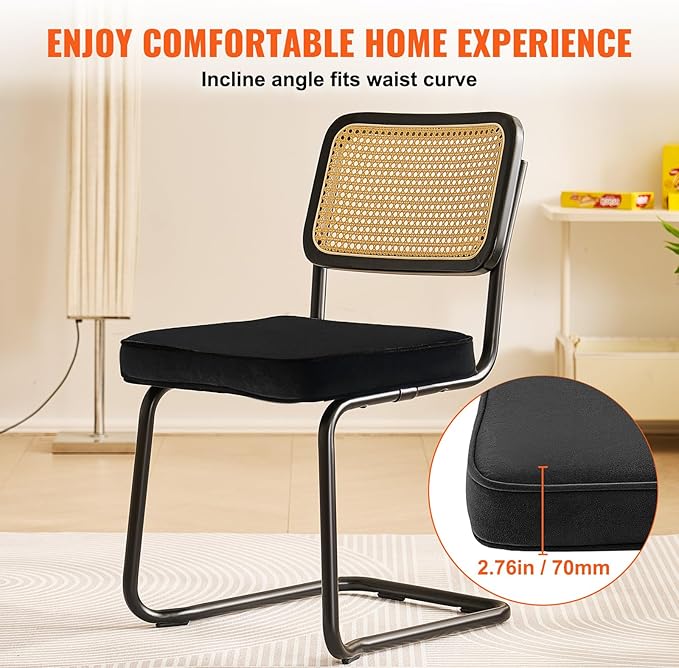 VEVOR Rattan Dining Chairs Set of 2, Mid Century Modern Dining Chair, Upholstered Velvet Accent Chair with Rattan Back, Retro Dining Room Kitchen Chair for Living Room, Bedroom(18.1 Inch)