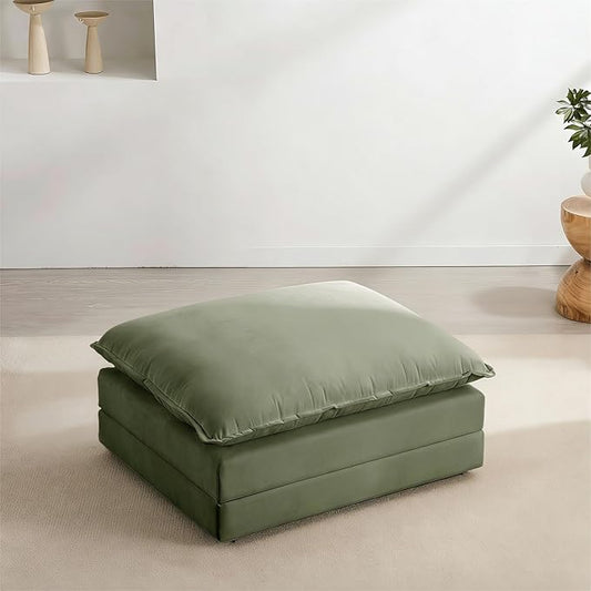 Modular Oversized Chair Ottoman with Removable Pillow Top, 39”W Big Ottoman, Convertible Square Foot Rest Stool, Upholstered Extra Seating for Living Room & Bedroom, Sage Green