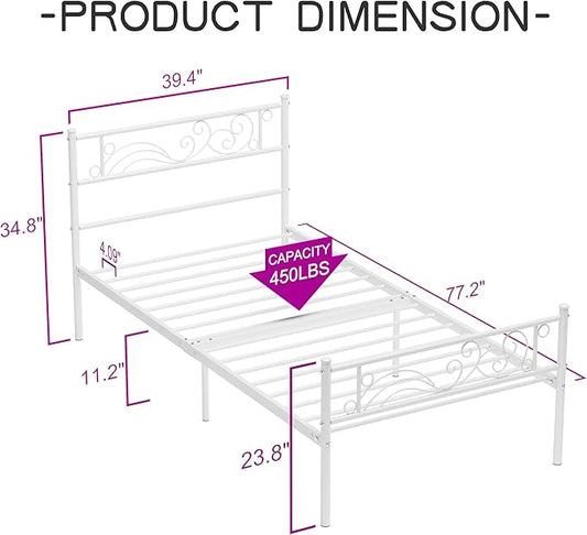 Weehom Twin Size Platform Bed Frame with Flower Design,Strong Metal Slats Support,Easy Assembly no Box Spring Needed White