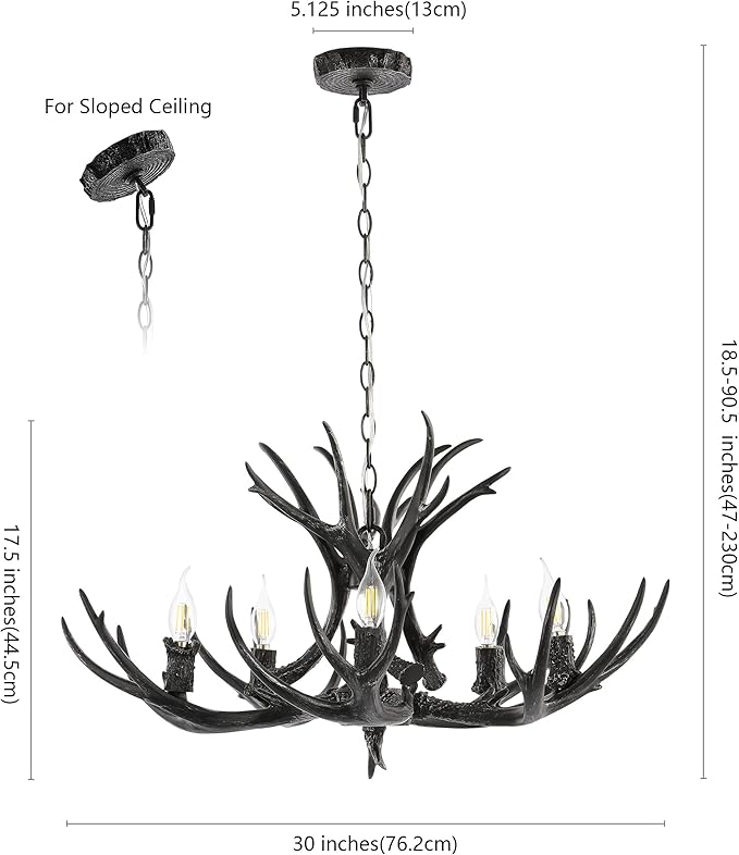 JONATHAN Y 26" Black Rustic Resin Antler 4-Light LED Chandelier, Farmhouse Faux Deer Horn Hanging Ceiling Light for Dining Room, Kitchen Island, Adjustable Light Fixture (JYL6300C)