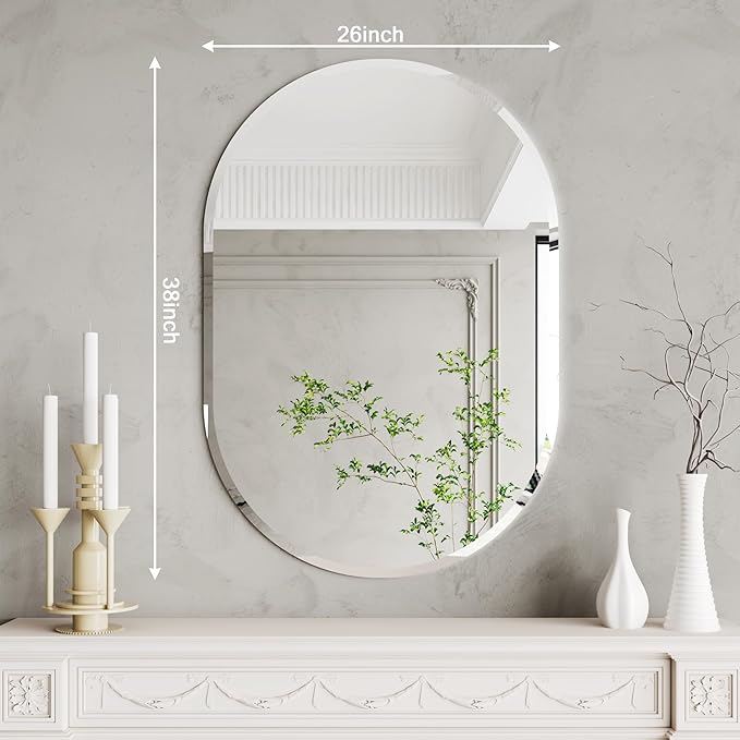 26x38 Oval Wall Mirror for Bathroom Sink - Hanging, Frameless, Large