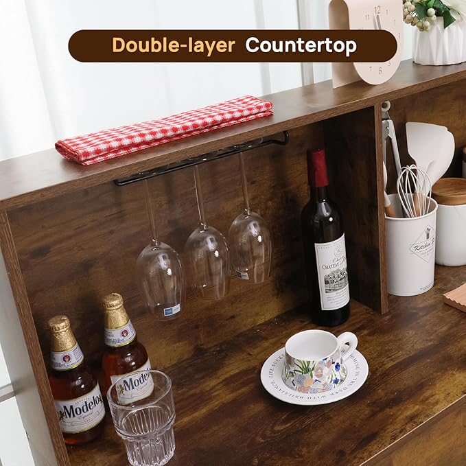 Sideboard Buffet Cabinet with Storage, 47'' Farmhouse Coffee Bar Cabinet, Kitchen Pantry Storage Cabinet with Doors and Shelves for Dining Room, Living Room, Kitchen, Brown