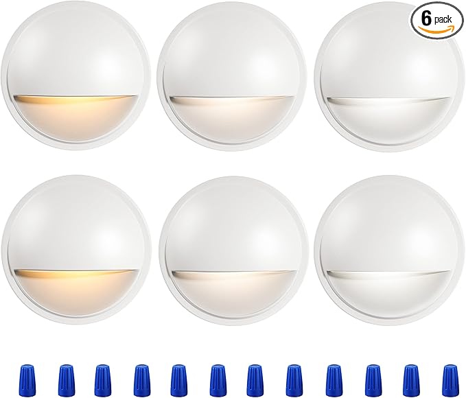 CLOUDY BAY [6 Pack] 3CCT Low Voltage LED Deck Lights Outdoor,2700K/3500K/5000K Selectable,Landscape Step Stair Railing Fence Light Wired,3W,12V-24V AC/DC Deck Lighting Fixtures,White