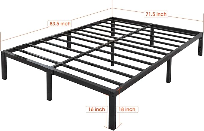 18 Inch Tall 3500lbs Heavy Duty Bed Frame Metal Platform/Maximum Storage/Mattress Foundation/Steel Slats Support/Noise Free/Box Spring Replacement,Cal King