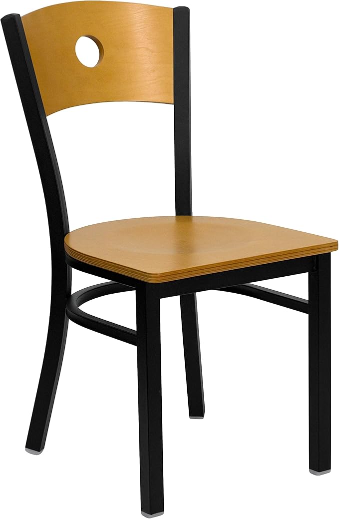 Flash Furniture 2 Pk. HERCULES Series Black Circle Back Metal Restaurant Chair - Natural Wood Back & Seat