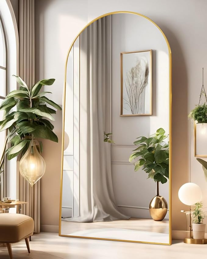 Full Length Mirror with Stand, 47"x91" Floor Mirror Freestanding, Arched Mirror, Oversize(Gold)