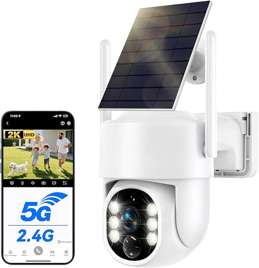 Solar Security Cameras Wireless Outdoor, 2K 360° View Solar Powered WiFi 4MP Security Camera for Home Security with Color Night Vision, PIR Detection, 2-Way Audio, Motion Alert, Easier to use