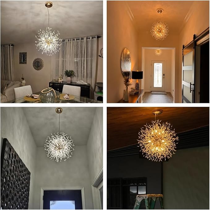 SineRise Modern Crystal Chandeliers Firework, Crystal Light Fixture, Dandelion Chandelier (16-Light, Gold) for Foyer Hallway Entryway Kitchen Bedroom