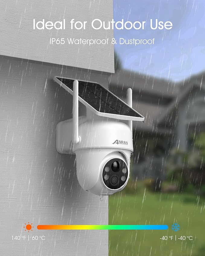 ANRAN 5MP Solar Security Cameras Wireless Outdoor, 2.4G WiFi Camera for Home Security with Fixed Solar Panel, 360° PTZ for Home Surveillance, PIR Human Detection,Color Night Vision, 2-Way Talk,2-Pcs