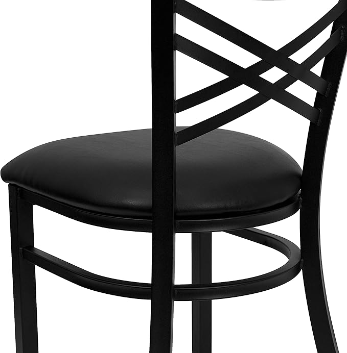 Flash Furniture Hercules Series "X" Back Metal Restaurant Chair, Modern Upholstered Armless Dining Chair for Restaurants and Kitchens, Black
