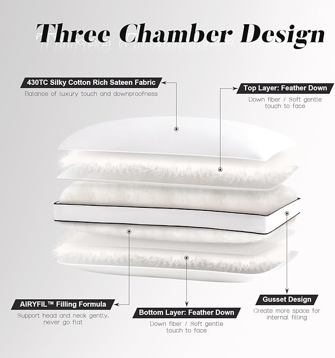 DOWNSTORIA Feather Down Pillows King Size Set of 2 with Gusset, Luxury Hotel Collection Bed Pillow 2 Pack, Down Surrounded Pillows for Sleeping, Soft for Side, Back Sleepers 20x36 in.