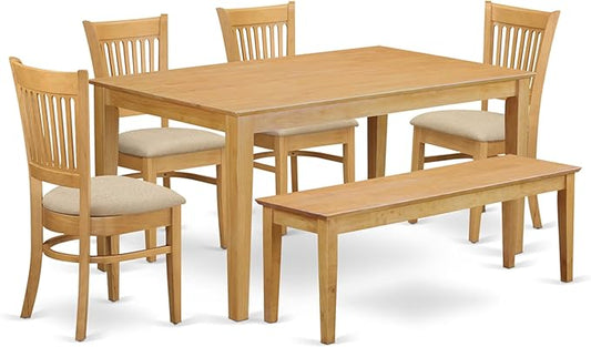 East West Furniture CAVA6-OAK-C 6 Piece Modern Dining Table Set Contains a Rectangle Wooden Table and 4 Linen Fabric Upholstered Chairs with a Bench, 36x60 Inch, Oak