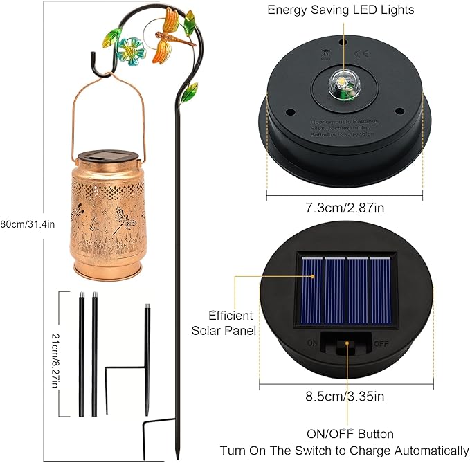 2 Pack Solar Lanterns Outdoor Waterproof Dragonfly Garden Decor, Gifts for Women Mom Grandma Birthday, Hanging Solar Lights Metal LED Decoration with Shepherd Hook Outside for Yard Patio Lawn Porch