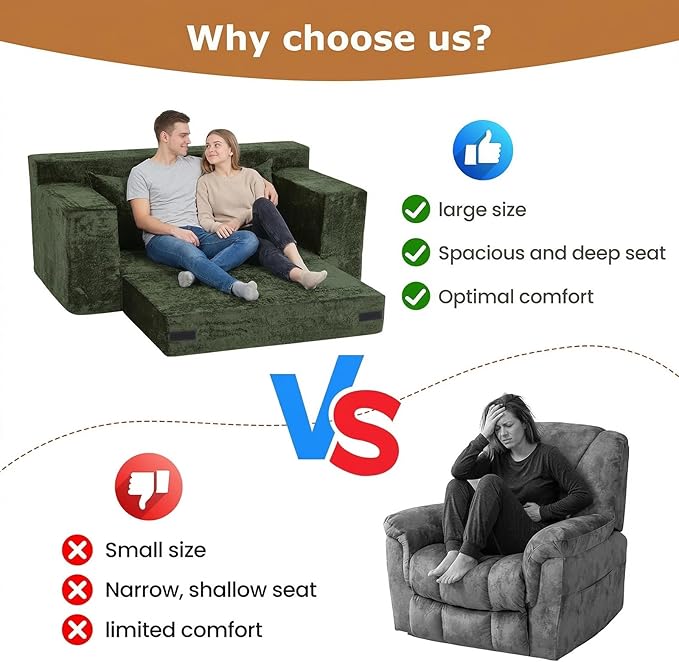 Convertible Sofa Bed, 5 in 1 Small Boneless Couch Pull Out Loveseat Sleeper Sofa,Corduroy Futon Couch Folding Mattress with 4 Pillows for Living Room (Green, Loveseat(Silky Velvet))