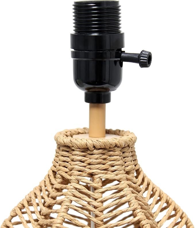 Elegant Designs LT2106-NAT 21" Tall Boho Coastal Inspired Rustic Paper Rope Rattan Wicker Look Standard Table Desk Nightstand Lamp with Light Beige Fabric Linen Shade, Natural