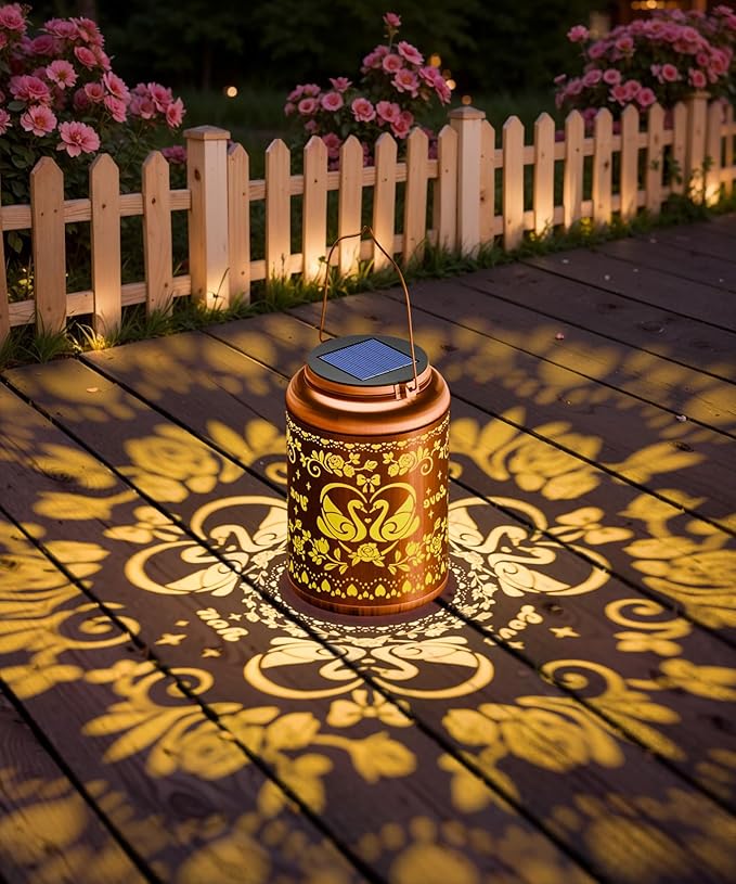 Solar Lanterns Outdoor Waterproof Decorative Garden Solar Lights Outdoor,Hanging Hollow Out Metal Ornaments Decor for Outside Lawn,Patio,Balcony,Yard Unique Gifts for Women Valentine Day Gifts