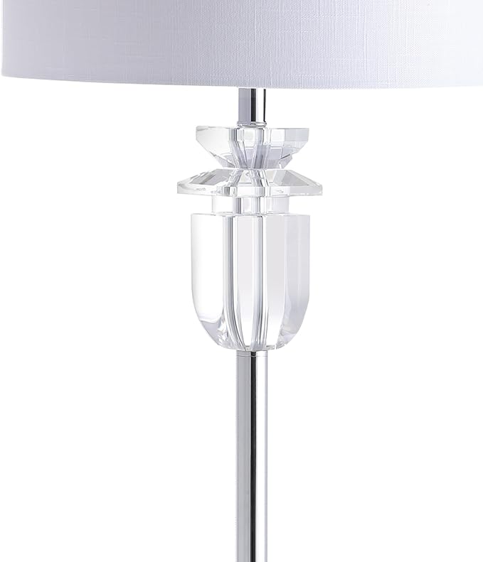 JONATHAN Y 63" Clear/Chrome Faceted Crystal and Iron LED Floor Lamp, Contemporary Glam Standing Lamp with White Linen Drum Shade for Living Room, LED Bulb Included JYL1046A