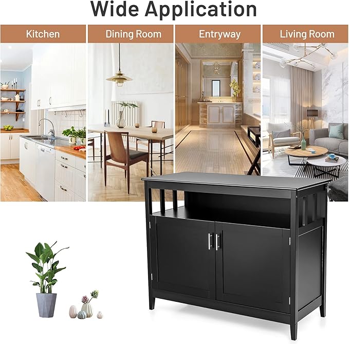 NAFORT Farmhouse Sideboard, Freestanding Buffet Cabinet with Removable Shelf, Anti-Tip Devices, Magnetic Catch, Wood Legs & Adjustable Foot Pads, Large Storage Coffee Bar for Household, Black