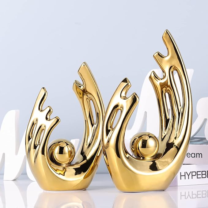 XMGZQ Home Decor Golden Ceramic Statue,Gold Decor Abstract Art Ceramic Statue,Modern Art Ceramic Statue Gold Table Decorations for Dining Room Living Room Office Centerpiece Handmade Artware Gift