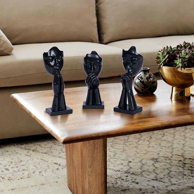 3 Pcs Prayer Statue Abstract Woman Black Face Sculpture Home Decorations Modern Black Figurine Home Decor Accents Faces Decorative for Shelf Living Room Room Office Bookshelf Table Decor
