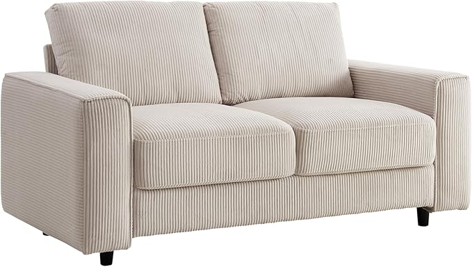 AC Pacific Derek 2 Piece Modern Corduroy Couches for Living Room, Tufted Sofas with Plush Upholstery, High-Density Foam, Sleek Black Legs, Durable Wooden Frame, Sofa and Loveseat Set, Beige
