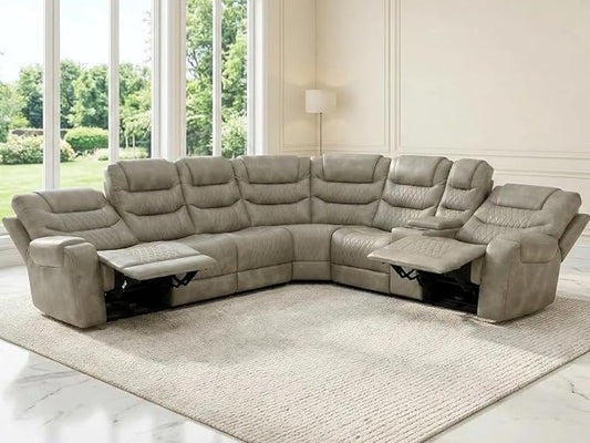 Power Recliner Sectional Sofa with LED Light, Breathing Leather Recliner Sofa Couch with Storage/Cup Holder for Living Room Home Office Theater (Grey-1)