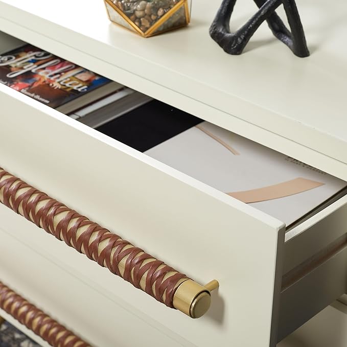 SAFAVIEH Home Collection – Raquel White 3 Drawer Chest, Mid-Century Style Dresser with Faux Leather Wrapped Drawer Pulls (CHS6602C)
